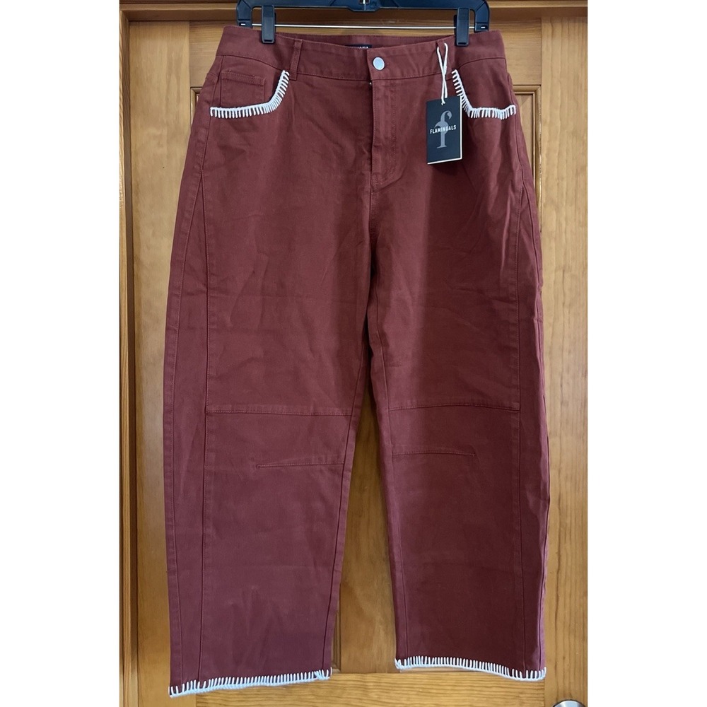 Flamingals Women's Pants Burnt Orange White Embroidry Sz XL